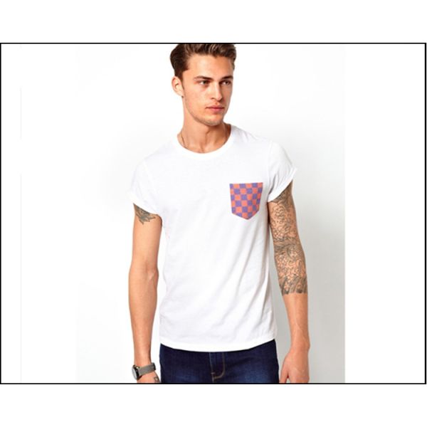 mens blank white tee shirt with printed Pocket oem logo service