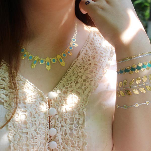 OEM Fake Flash Gold Foil Body Hand Sticker Custom Metallic Temporary Tattoo