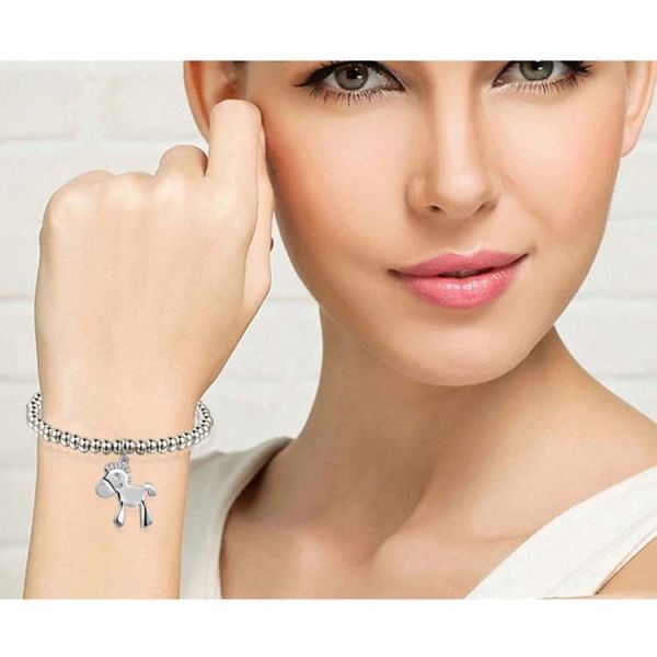 5mm Sterling Silver Beads Bracelet with 925 Silver Horse Charm 6.5 inches (B120704)