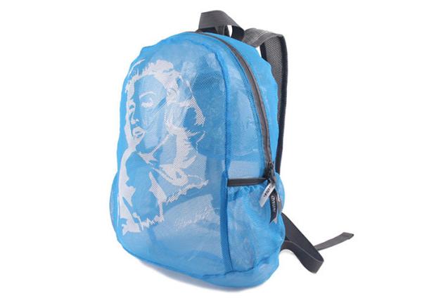 Collapsible Light Blue Mesh Backpack Polyester Rucksack For Hiking