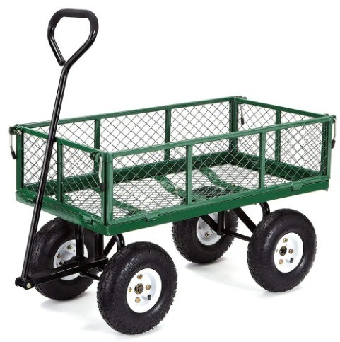 Heavy Duty Mesh Metal Green Garden Cart Barrow Utility Trolley for Your Tool Projects