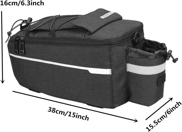 Bike Rear Rack Bag 10L Insulated Bike Trunk Cooler Reflective Bicycle Rear Seat Cargo Bag Water Resistant Bike