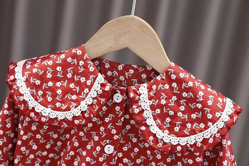 90cm Spring Children'S Clothing Floral Lapel Jeans Knit Vest Long Sleeve