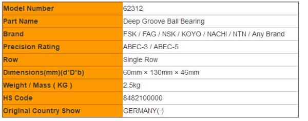 62311 62312 62313-2RS Thickened Deep Groove Ball Bearing Quality Certificated