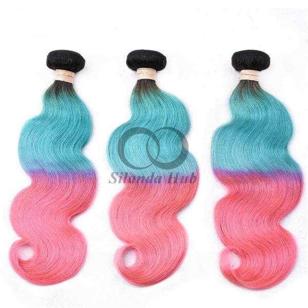 #T1B/Light Blue/Pink Body Wave Remy Human Hair Bundles Sew In Weave Bundles Brazilian Bundle Deals
