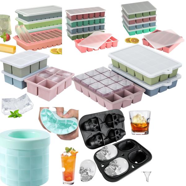 Silicone Ice Cube Trays,Large Size Silicone Ice Cube Molds with Leak Proof Removable Lid Square Ice Cube Tray And BPA Free for Cocktail,Whiskey, Stackable Flexible Ice