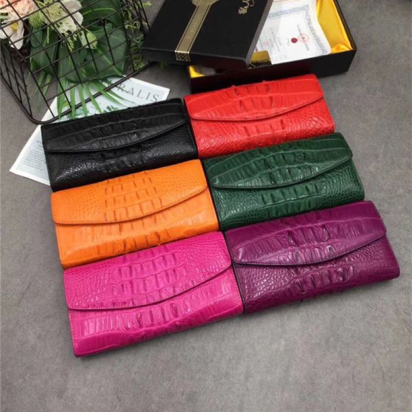 Exotic Real Crocodile Skin Women Large Trifold Wallet Genuine Alligator Leather Female Card Holders Lady Phone Clutch