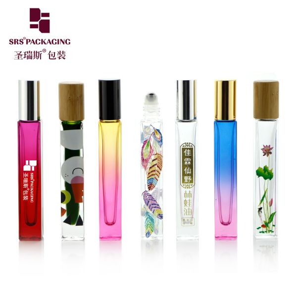 GB2-10ml Square Perfume Glass Roller Ball Container Empty With 3d Printing Pattern