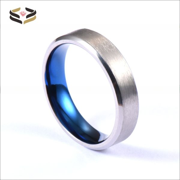 Bague de mariage en titane plaqué argent bleu pour homme, brossée, 6 mm, expertise tierce