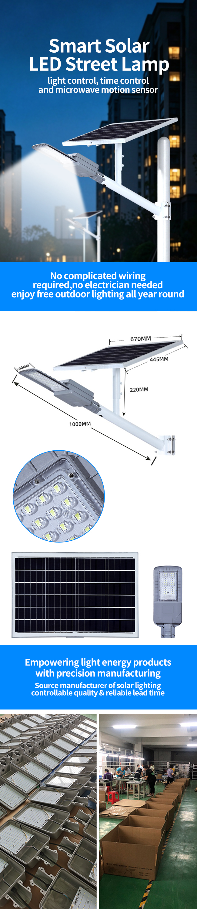Eco-Friendly Off-Grid Solar LED Street Light, Zero Electricity Bill Wireless Outdoor Road Illumination