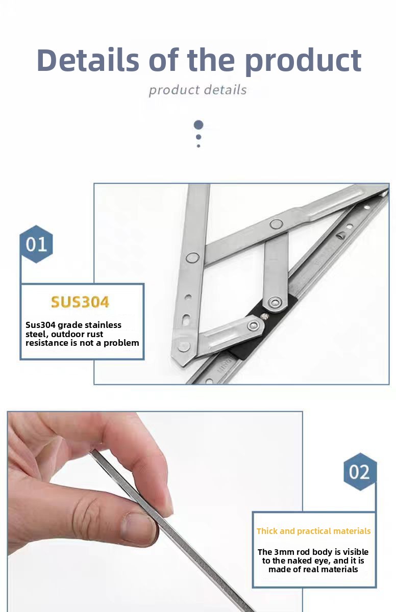 304 Stainless Steel Modern Simple Sliding Support Casement Window Hinge Outward Opening 3mm Thick Xiongfeng XF-CG010 Windproof