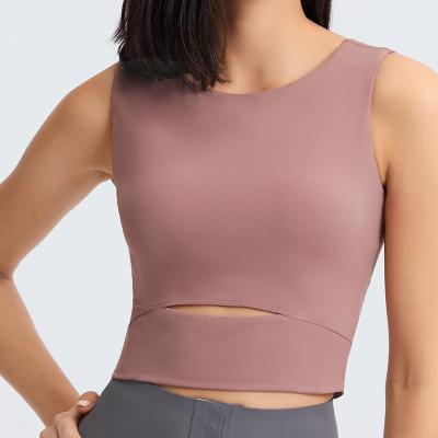 A almofada removível de Wicking da umidade ostenta das mulheres de nylon da aptidão do sutiã camisetas de alças do exercício