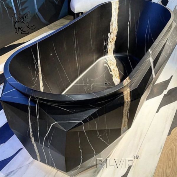 Nero Marquina Marble Bathtub Luxury Geometric Black Stone Bathroom Tub Home Modern Design European Style