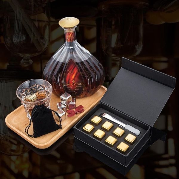 Design Whiskey Ice Stone Set 8 PCS Stainless Steel Cubes With Tong And EVA Gift Box