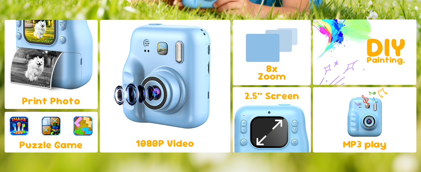 Hot Selling Kids Instant Print Camera 1080P HD with 32GB SD Card & 4 Paper Rolls for Christmas & Birthday Gifts Ages 3-12 (Blue)