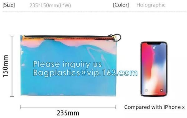 DAZZLING HOLOGRAPHIC, TPU PVC Laser Cosmetic Bag, Makeup Organizer Bags, Jelly Purse, Hanging Toiletry
