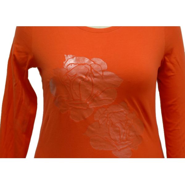 Orange Color Womens Plain Long Sleeve T Shirts , Womens Leisure Wear For Spring