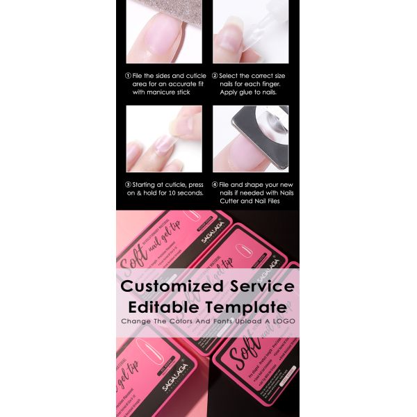 DIY Salón de uñas punta francesa corta Pmma Soft Coffin Gel Tip Presiona en uñas acrílicas para uñas hermosas y de aspecto natural