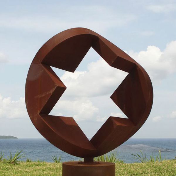 Custom Outdoor Weathering Steel Geometric Star Sculpture by Professional Sculpture Manufacturer