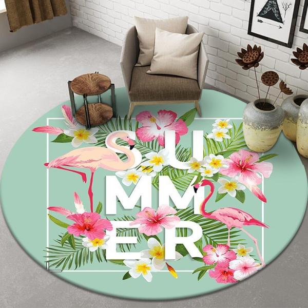 Plant And Flower Round Polyester Fiber Floor Carpet For Sofa And Living Room