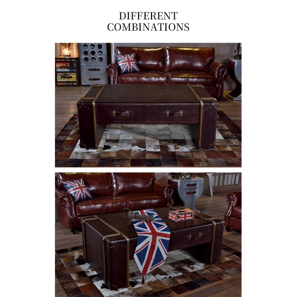 Nidea #8620 Luxury Vintage Trunk Coffee Table Genuine Leather Antique Industrial Design Living Room Furniture Storage Handmade Durable
