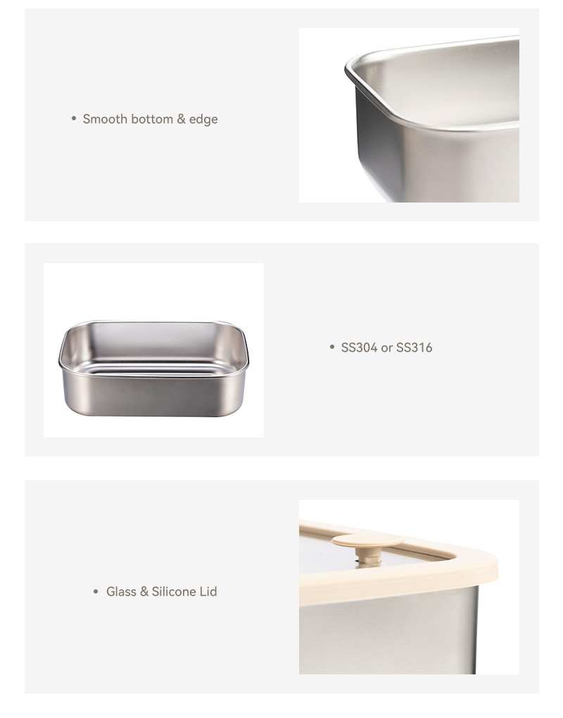 Modern Minimalist Design Premium Grade Rectangular Glass and Stainless Steel Storage Containers for High-end Home & Kitchen Retailers
