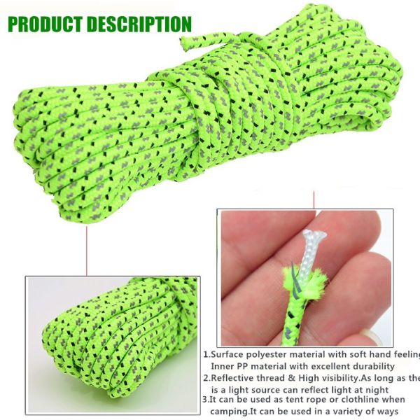 Canopy Camping 50ft Reflective Tent Rope Adjustable Length Fixing Tent