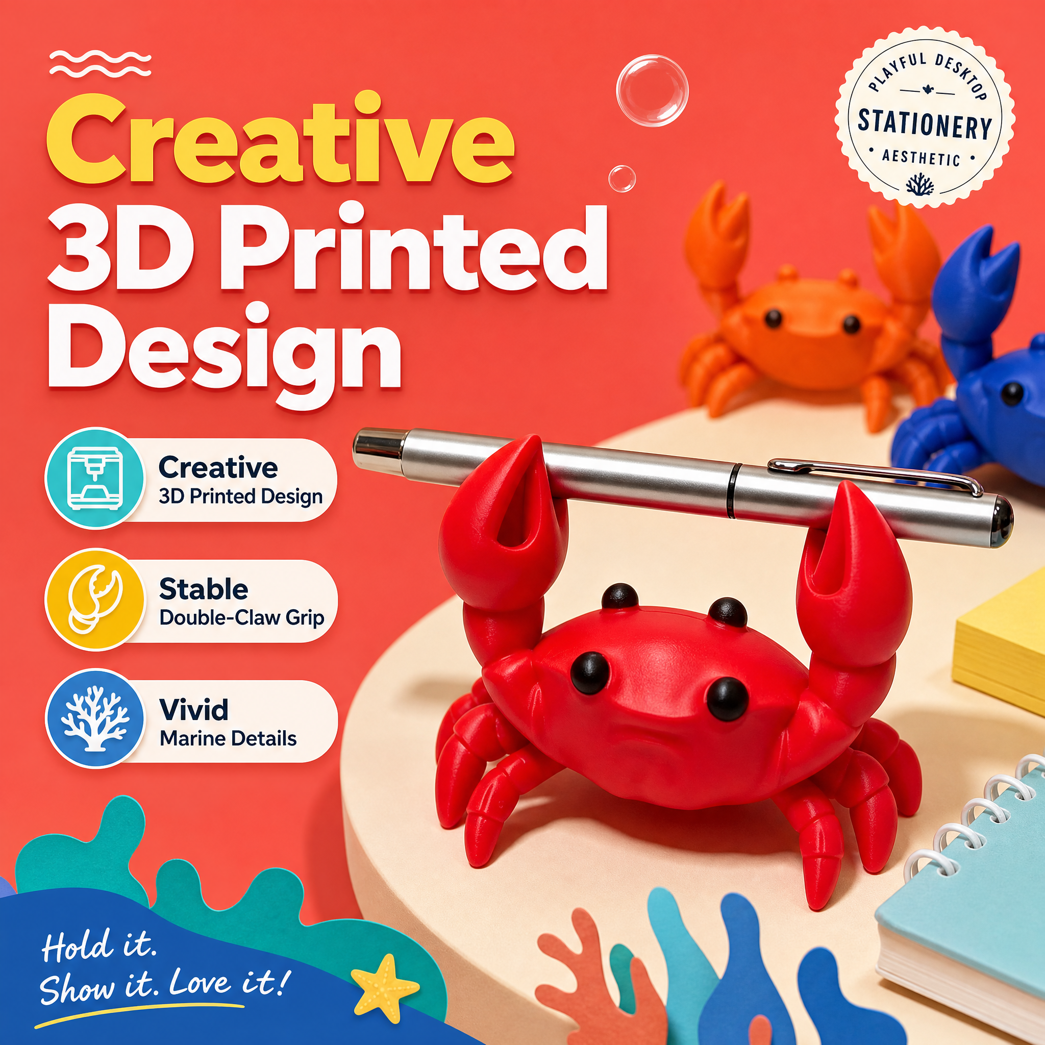 Cartoon 3d Printing Service Officeworks Crab Shaped Multi Color Pen Holder Organizer