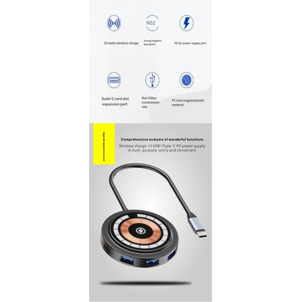 Круговое многоуровневое USB C Hub Магнитное поглощение для ноутбуков Мобильные телефоны Игровые приставки