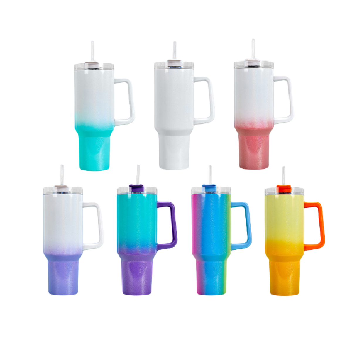 40oz Blank Glitter Sublimation Tumbler With Gradient Rainbow Paint Custom Stainless Steel Car Cup