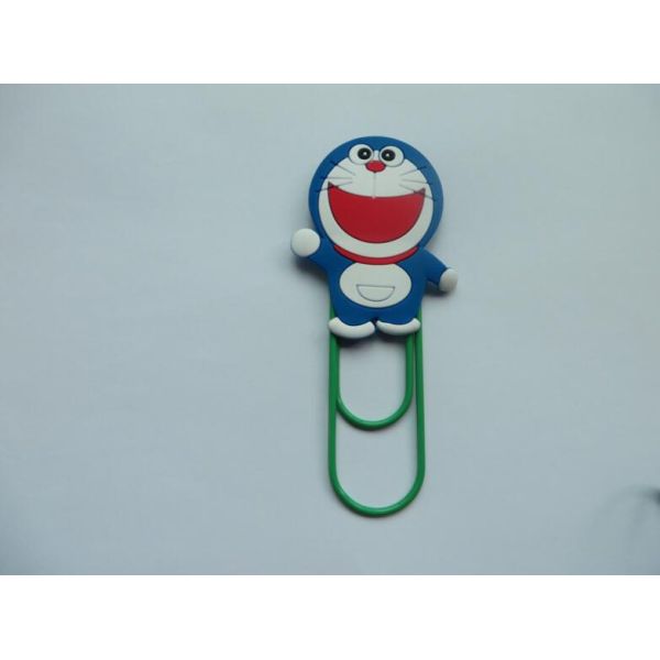 Lovely Doraemon Rubber PVC Bookmark With Green Clip , Mini Size , Best Christmas Gift For Children