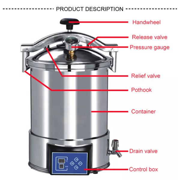 Портативное оборудование 18L стерилизатора автоклава пара вертикальное