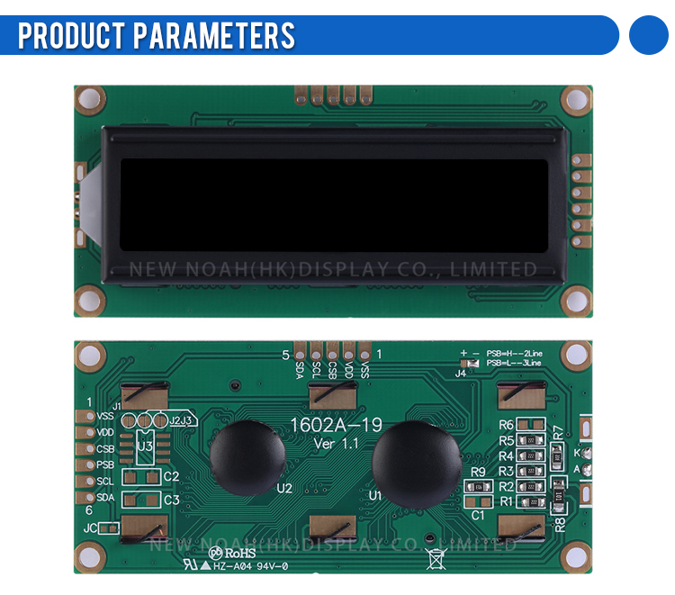 European BTN Black Film 1602A-19 Character LCD Module 80*36Mm IIC, I2C Serial Port Screen