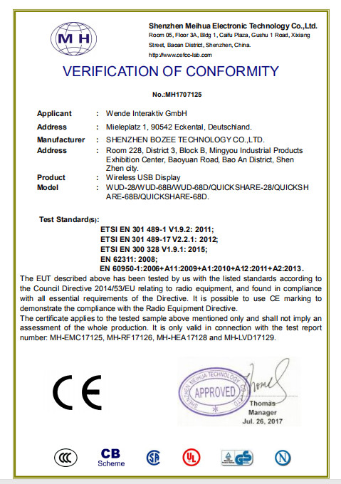 Shenzhen Bozee Technology Co., Ltd. Сертификации