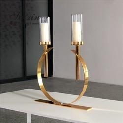 Factory new design  wedding decor gold silver circle metal 2 arms candle holders