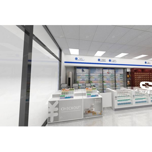 04-XDZYS008 Modern Pharmacy Counter Table Medicine Store Display Pharmacy Shelves For Pharmacy Shop Interior Design