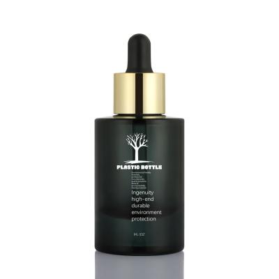 Frasco de soro cosmético personalizado preto ouro fosco frasco conta-gotas de ombro plano