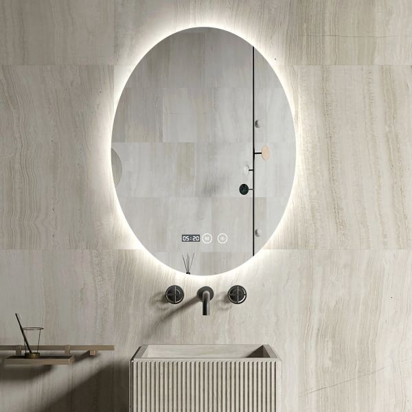 HD Copper Free Silver Bathroom Mirror , Waterproof LED Oval Bathroom Mirror
