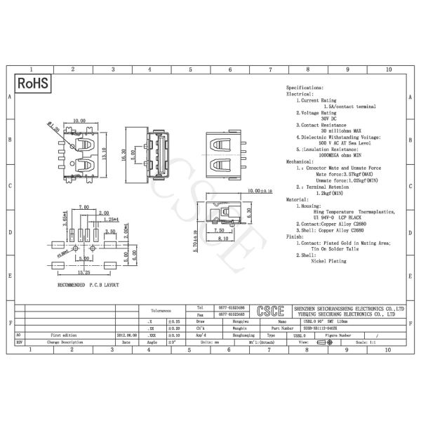 SMT L10mm USB Male Female Connector Black / Customized Color For Charge