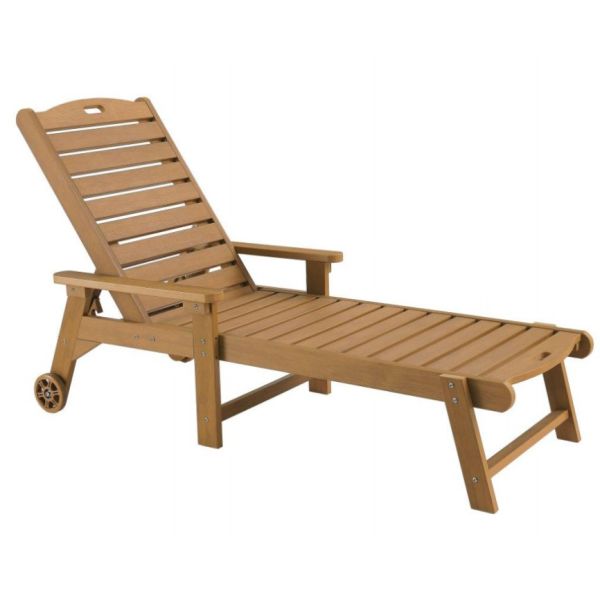 Outdoor 4-Level Backrest Adjustment Sun Lounger for Plastic Wood Sunbed Chaise Lounge