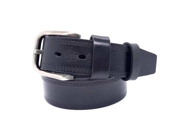 Agged Line Embossed Mens Casual Leather Belt  For Jeans Single Prong Buckle