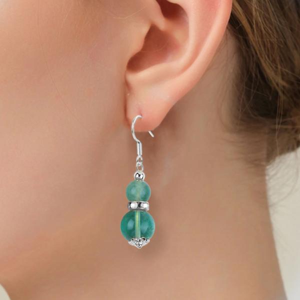 Handmade Crystal Stone Earrings Green Fluorite Gemstone Beaded Pendant Earrings