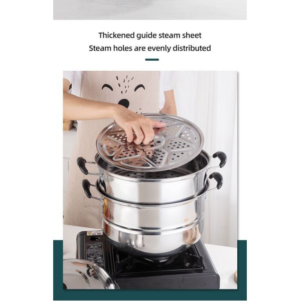 Best Selling Customized Logo 3 Layer induction 10-inch Stainless Steel Steamer Pot with Anti-Heat Handle