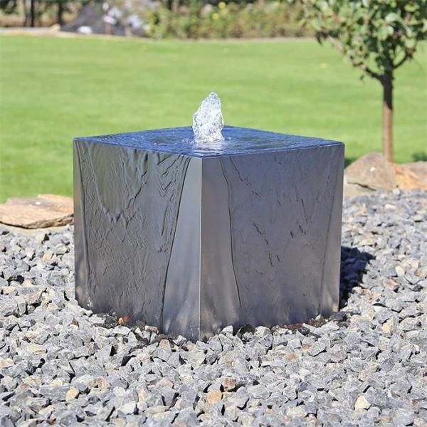 Fonte de água de aço inoxidável de conexão em cascata preta do cubo da água decorativa pública