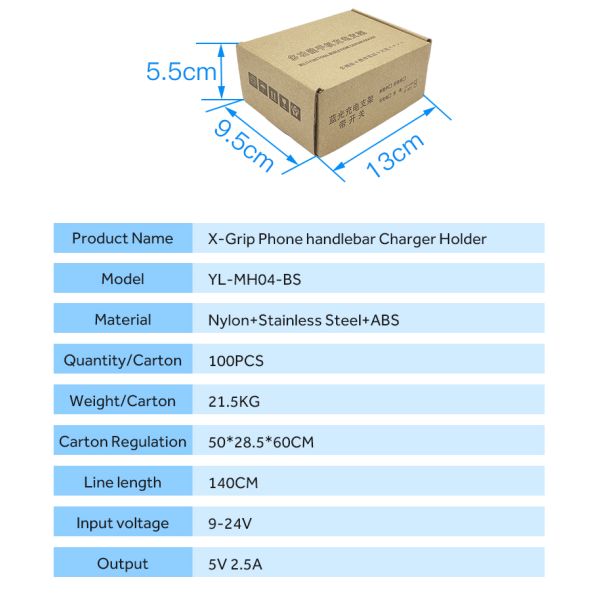 Black 5V 2.5A X Claw Motorcycle Phone Mount For Iphone 11 0.3KG