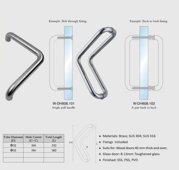 W-DH608 Modern Mirrored Stainless Steel Door Handle Push Pull  Interior or Exterior office door handles