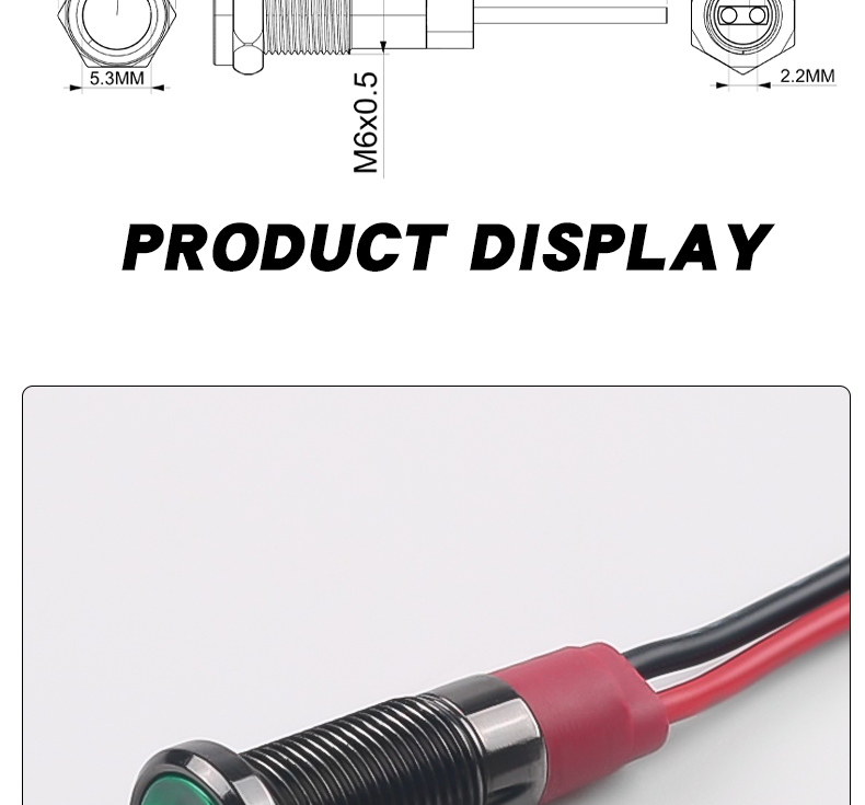 Versatile 6mm Oxidized Black Metal LED Indicator Lights Durable Wire Connection Compatible with 3V 6V 12V 24V 110V 220V
