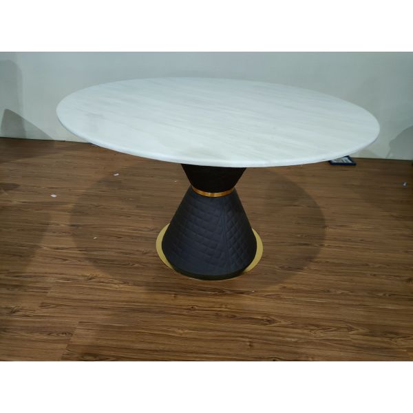 Leather Base Round 120cm Marble Top Dining Table