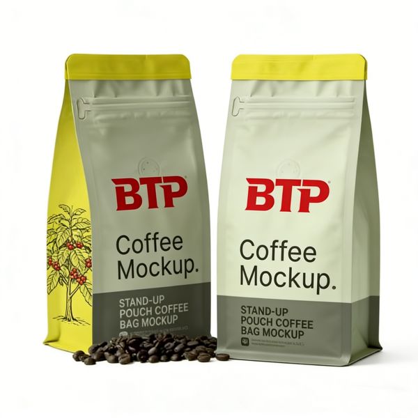 Custom Coffee Stand-Up Pouches with Resealable Zipper  Food-Grade Material Ideal for Fresh Coffee Bean & Ground Coffee Storage