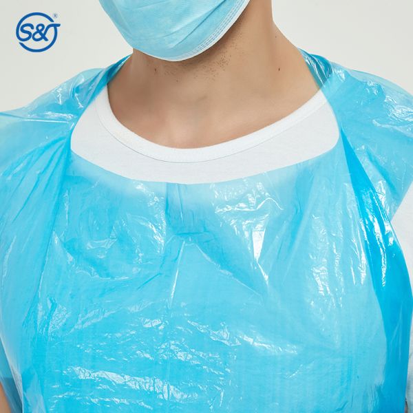 S&J Biodegradable Disposable Waterproof Poly Aprons 1 Mil. Unisex Covers PE Disposable Plastic CPE Aprons Oil-proof Protection
